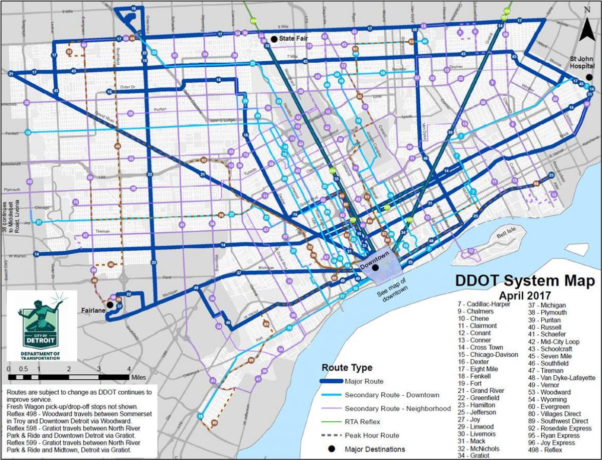 карта на Детройт автобуси