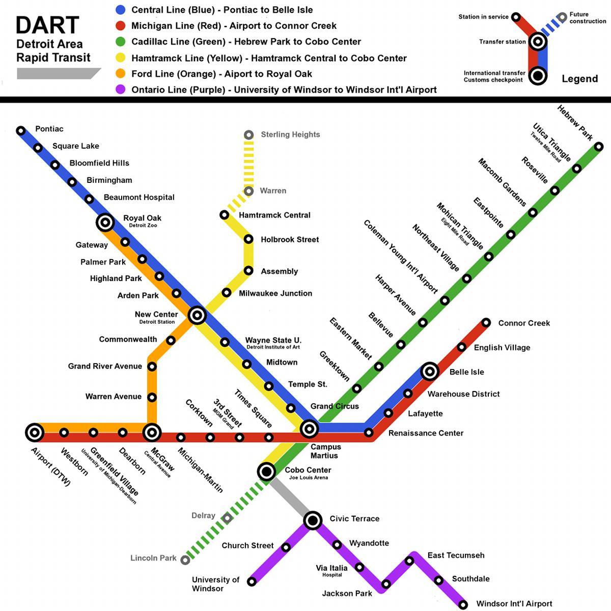 карта на Детройт метро